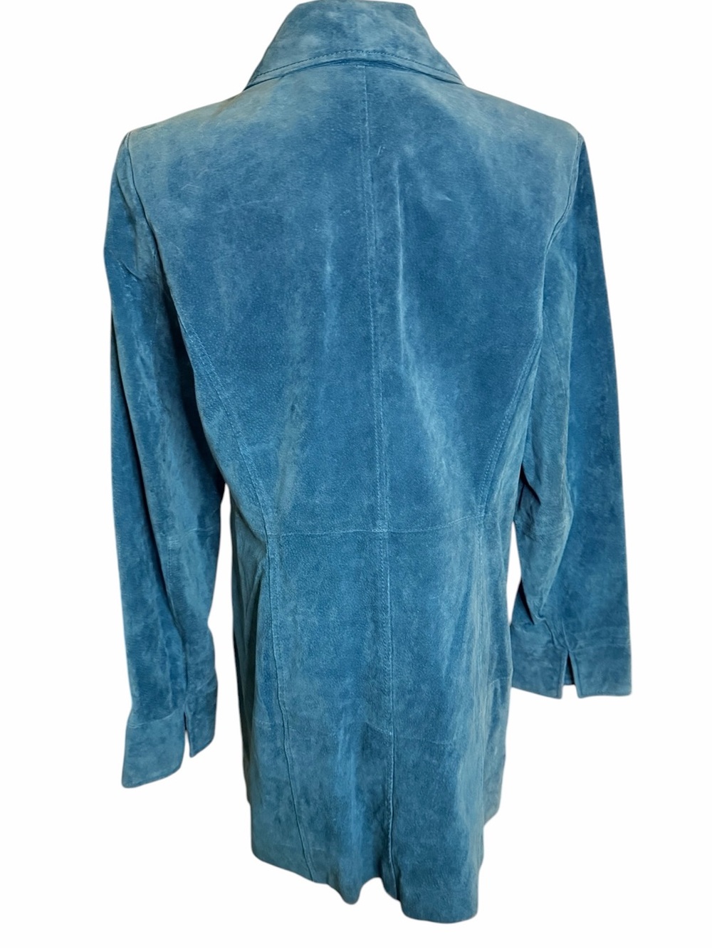 Dennis by Dennis Basso Teal Suede Leather Jacket Y2K Statement Coat M - Picture 8 of 13